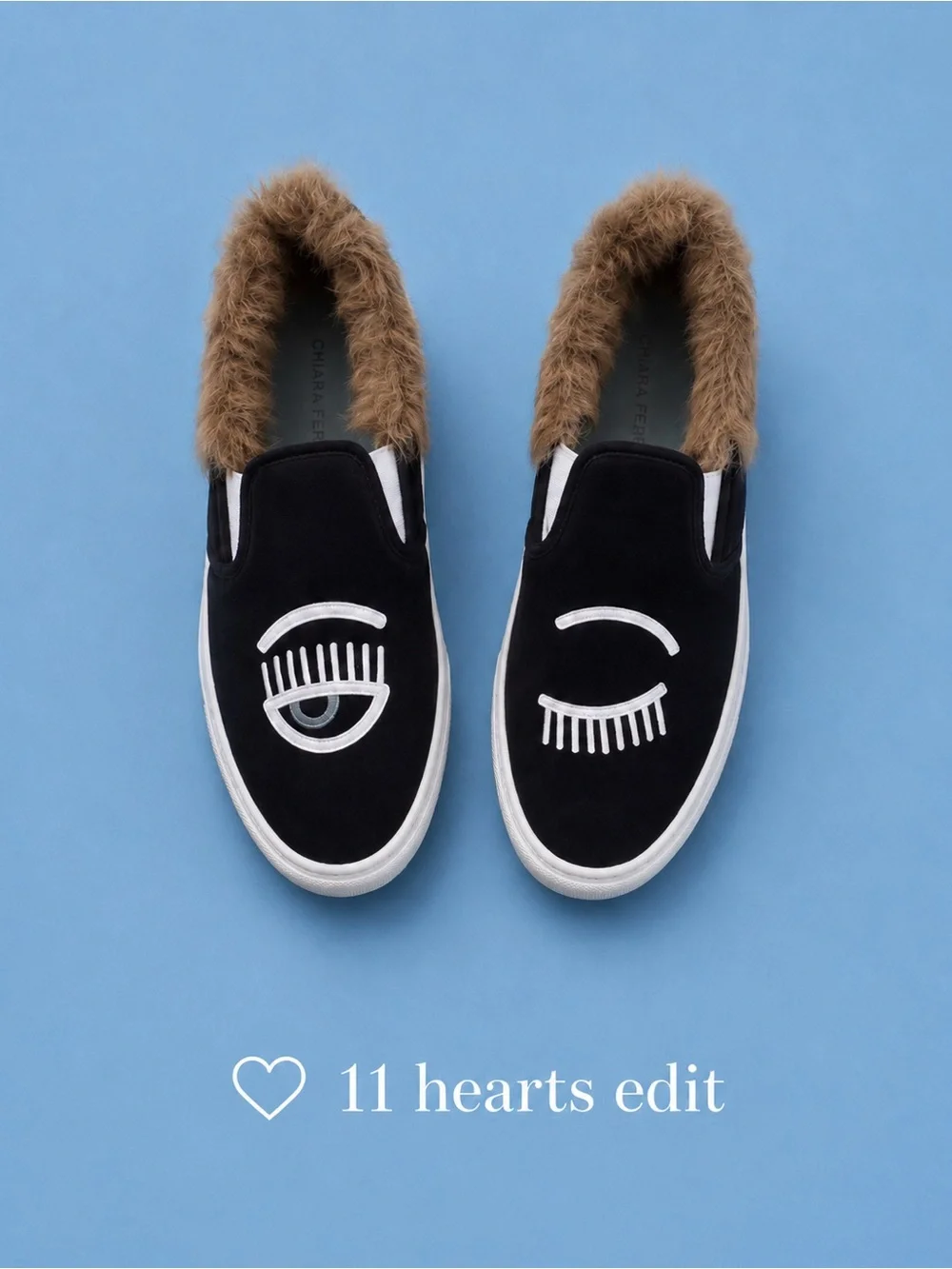 Chiara Ferragni Flirting Eye Fur-Lined Leather Slip-On Sneakers 38/7.5 - 8